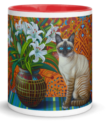 Tazza bianca disegnata dall'artista Georgette Guny