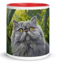 Tazza bianca disegnata dall'artista Georgette Guny