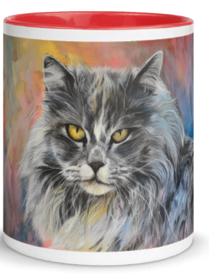 Tazza bianca disegnata dall'artista Georgette Guny