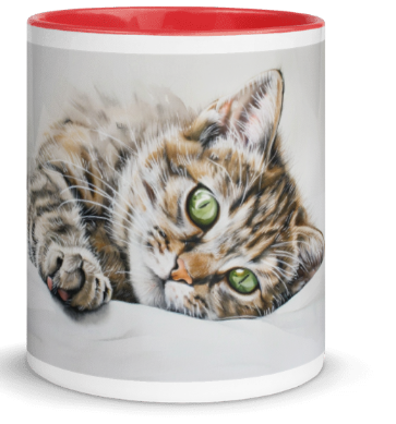 Tazza bianca disegnata dall'artista Georgette Guny