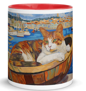 Tazza bianca disegnata dall'artista Georgette Guny