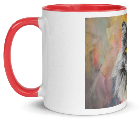 Tazza bianca disegnata dall'artista Georgette Guny