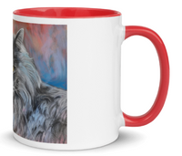 Tazza bianca disegnata dall'artista Georgette Guny