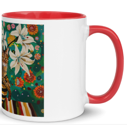 Tazza bianca disegnata dall'artista Georgette Guny