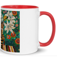 Tazza bianca disegnata dall'artista Georgette Guny