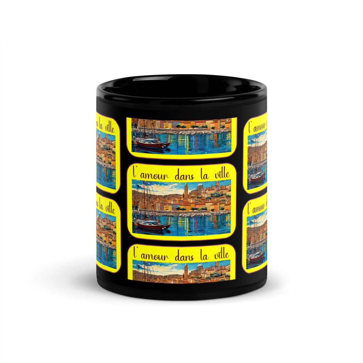 Glossy black mug designed by artist Raul Carrasco Garcia