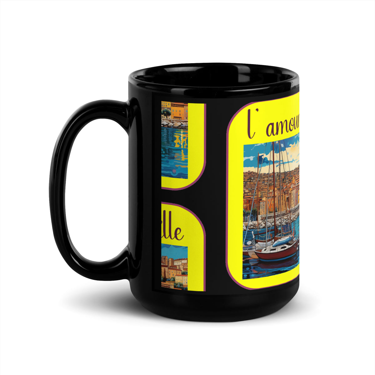 Glossy black mug designed by artist Raul Carrasco Garcia