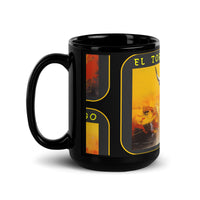 Tazza nera lucida disegnata dall'artista Raul Carrasco Garcia