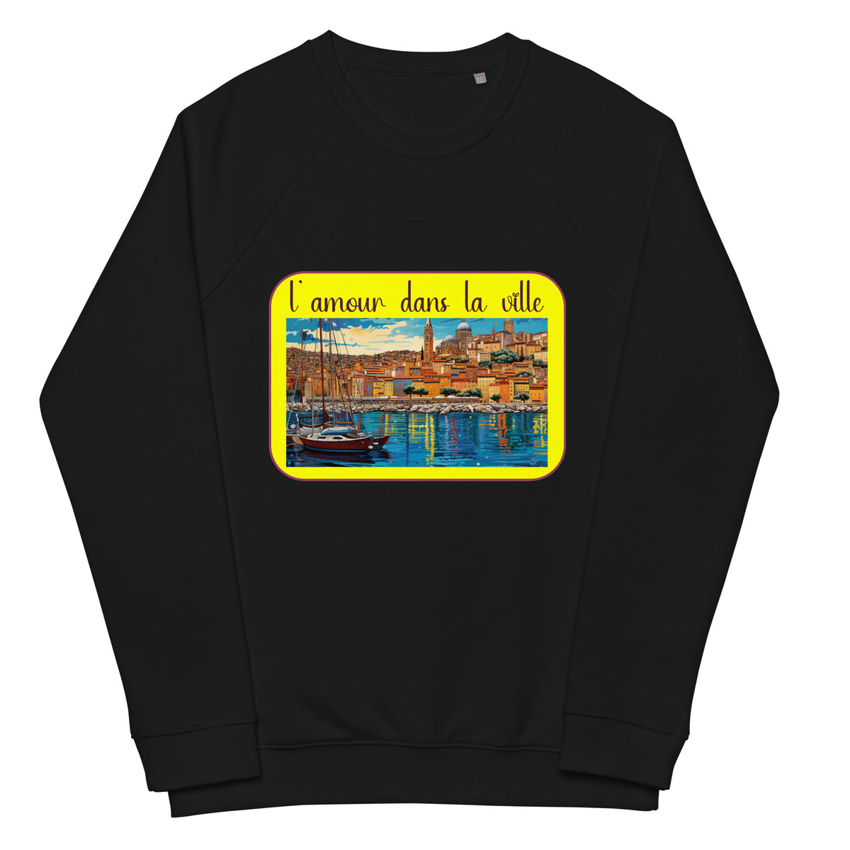 Unisex organic raglan sweatshirt designed by artist Raul Carrasco Garcia