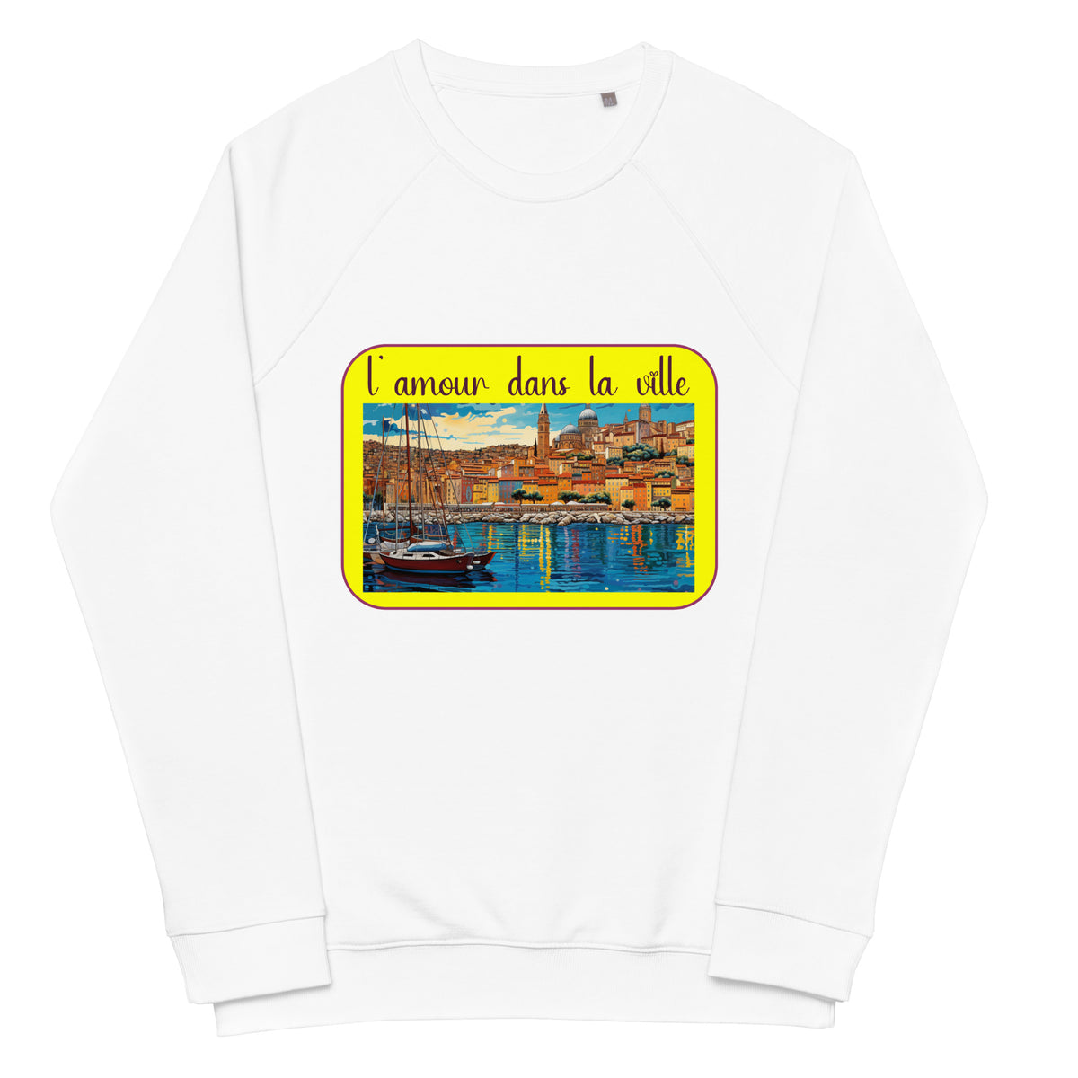 Unisex organic raglan sweatshirt designed by artist Raul Carrasco Garcia