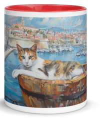 Tazza bianca disegnata dall'artista Georgette Guny