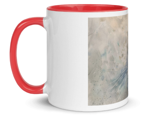 Tazza bianca disegnata dall'artista Georgette Guny