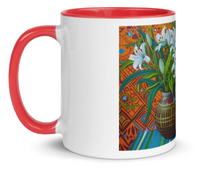 Tazza bianca disegnata dall'artista Georgette Guny