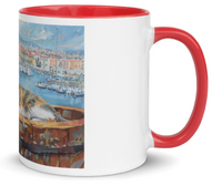 Tazza bianca disegnata dall'artista Georgette Guny