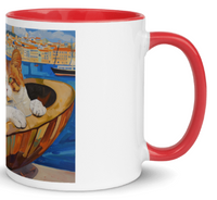 Tazza bianca disegnata dall'artista Georgette Guny