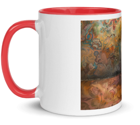 Tazza bianca disegnata dall'artista Georgette Guny