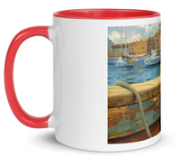 Tazza bianca disegnata dall'artista Georgette Guny